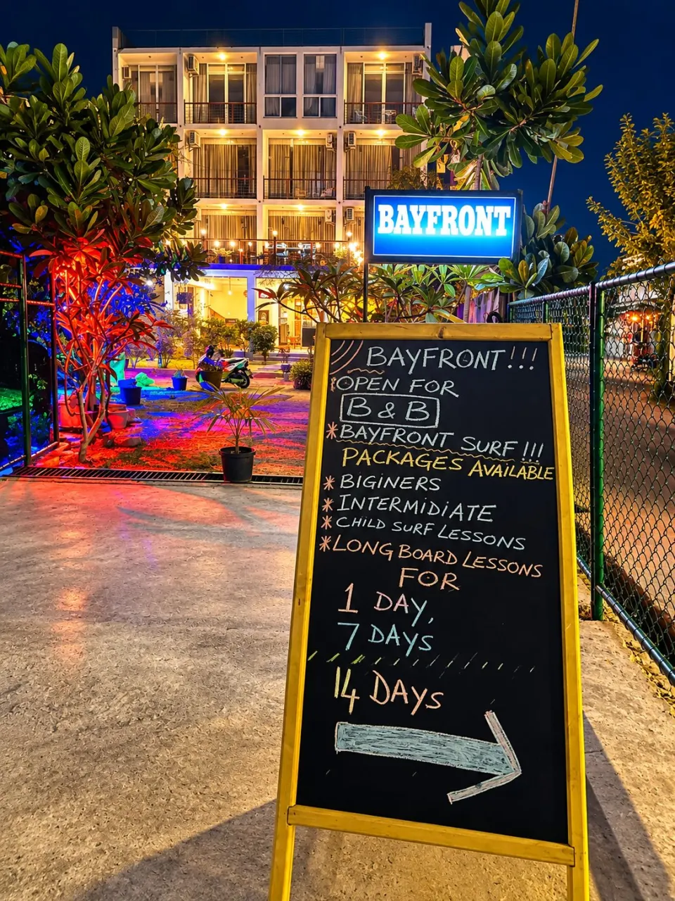Bayfront Resort Welcome at Night