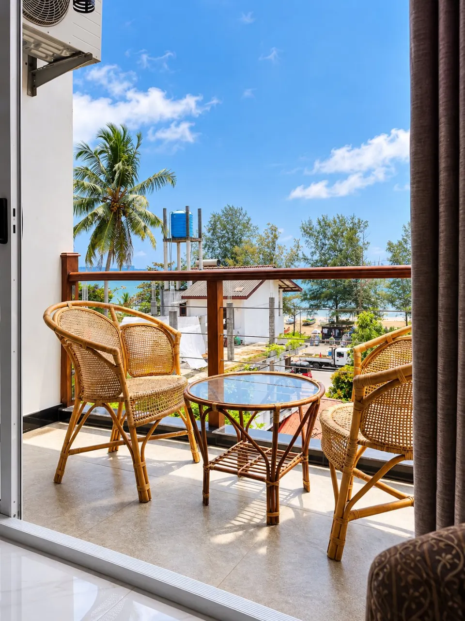 Sunlit Tropical Balcony with Ocean Views